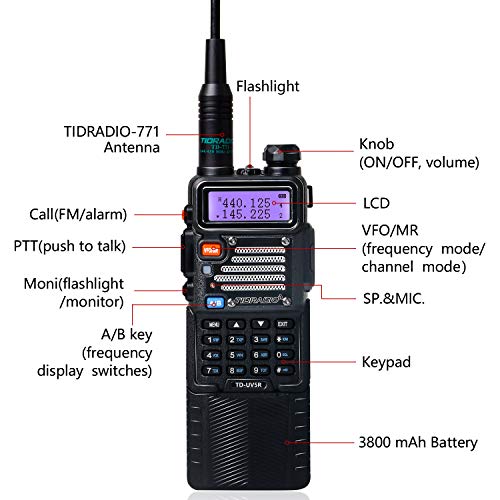 TIDRADIO UV-5R 8Watt Ham Radio Handheld Upgraded from TIDRADIO UV-5R Dual Band Walkie Talkies with 3800mAh Battery, Programming Cable, TD-771 Antenna (2 Pack)