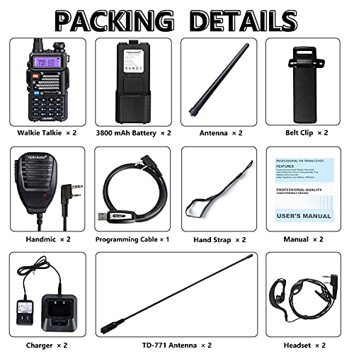 TIDRADIO UV-5R 8Watt Ham Radio Handheld Upgraded from TIDRADIO UV-5R Dual Band Walkie Talkies with 3800mAh Battery, Programming Cable, TD-771 Antenna (2 Pack)