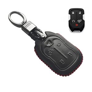 compatible with fit for 2019 chevrolet silverado 1500 2500 hd 3500 hd, 2019 gmc sierra 1500 2500 hd 3500 hd 5 buttons hyq1ea leather case key fob cover keyless remote start control holder protector