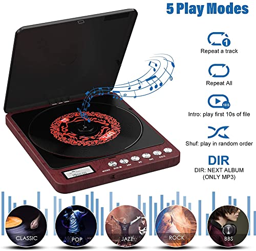 Portable CD Player with Speakers 2000mAh Rechargeable Walkman CD Player Portable with Double 3.5mm Headphones Jack,Small Anti-Skip Personal CD Player Disc Music Player for Car or Home