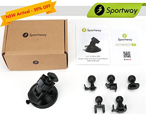 Sportway S10 Suction Cup Dash Cam Mount Holder with 6+pcs Joints for Rove APEMAN CHORTAU Roav Nexar iiwey YI Z-Edge Old Shark KDLINKS Falcon Zero... Most Car Dash Cameras