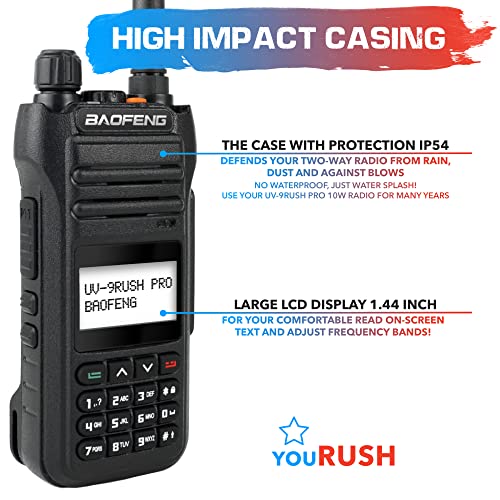 youRUSH Portable Ham Radio BF-H5 10W (9RUSH PRO) High Power Long Range Dual Band Radio IP54 with 2200mAh Battery. K2 Pin Port & youRUSH Lanyard Compatible with Baofeng BF-H5 Handheld Radio