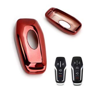 xotic tech red soft tpu key fob shell skin cover, compatible with ford fusion mustang f-150 f150 raptor f250 f-series edge explorer expedition or lincoln mkz mks mkx mkc smart keyless entry key