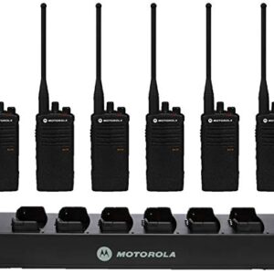 6 RDU4100 - UHF 4 Watt 10 Channel Heavy Duty Two Way Radios & 1 RLN6309 6 Radio Charger by Motorola Solutions - for Business Use