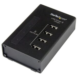 startech.com 4-port charging station for usb devices with smart charging – 48w/9.6a – dedicated desktop multi-device usb charging station (st4cu424)