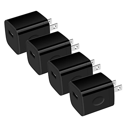 Single Port Charging Block, 4Pack 1A/5V Black Wall Charger Box USB Charging Plug Cube Brick for iPhone 14 Pro Max 13 12 11 XS X 8 Plus, Samsung Galaxy S23 A53 A13 S22 S21, Moto, Android Phone Chargers