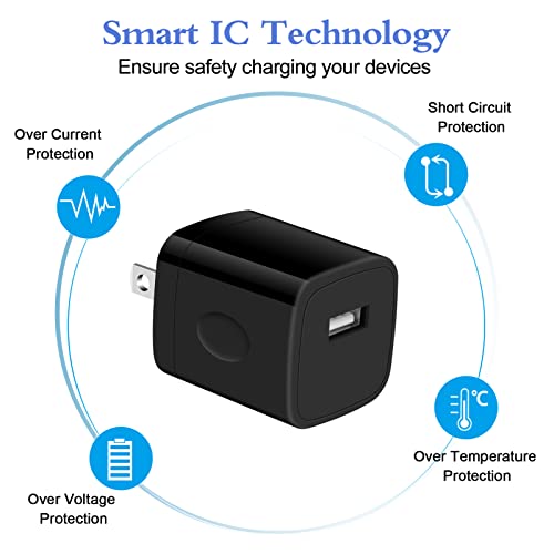 Single Port Charging Block, 4Pack 1A/5V Black Wall Charger Box USB Charging Plug Cube Brick for iPhone 14 Pro Max 13 12 11 XS X 8 Plus, Samsung Galaxy S23 A53 A13 S22 S21, Moto, Android Phone Chargers