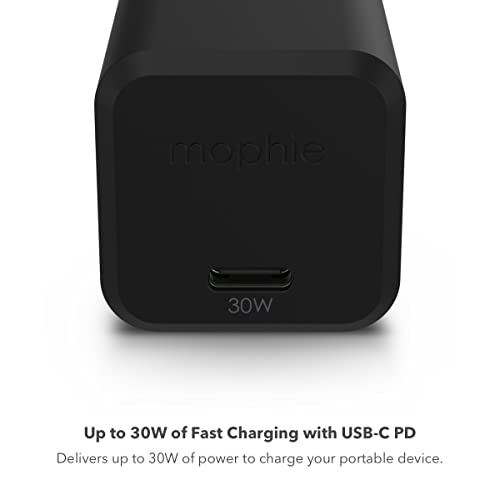 mophie USB C Charger GaN 30W Fast Compact Foldable Charger for MacBook Pro 13, Galaxy S22/S22+/S22 Ultra/S21, Note 20/10, iPhone 14/13/12 Pro, and More - Black