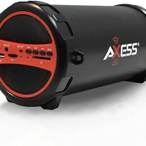 Axess SPBT1031 Portable Bluetooth Indoor/Outdoor 2.1 Hi-Fi Cylinder Loud Speaker with Built-in 3" Sub and SD Card, USB, AUX Inputs in Red