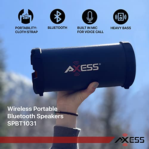 Axess SPBT1031 Portable Bluetooth Indoor/Outdoor 2.1 Hi-Fi Cylinder Loud Speaker with Built-in 3" Sub and SD Card, USB, AUX Inputs in Red