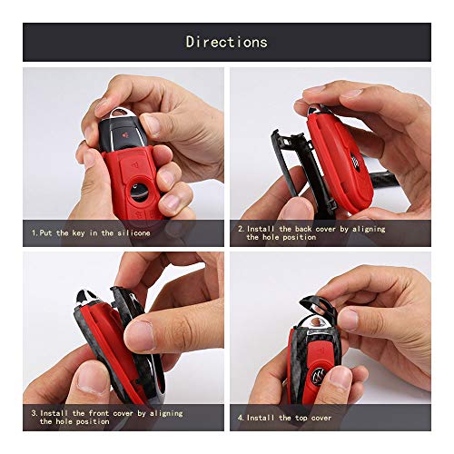 TANGSEN Smart Key Fob Case Compatible with Buick Encore Regal Sportback 4 Button Keyless Entry Remote Personalized Protective Cover Plastic Black Carbon Fiber Pattern Red Silicone