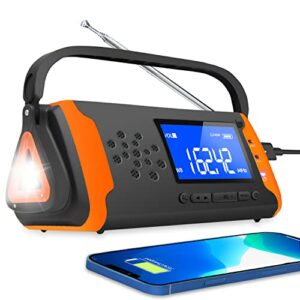 daringsnail 4000mah emergency noaa weather alert radio, hand crank solar radio with battery operated, lcd display, aux music play, flashlight, sos alarm, emergency phone charger for outdoor emergency