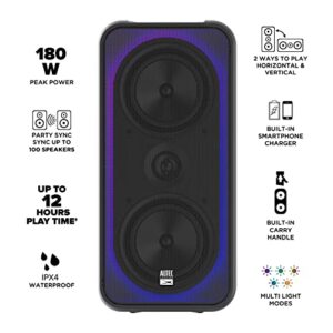 Altec Lansing Shockwave 200 Wireless Party Speaker 180W Bluetooth Speaker with a Long Lasting 12 Hour Battery, Multi LED Party Modes, Multiple bass Boost Modes, Party Sync, AM/FM Radio