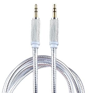 lilware braided nylon transparent pvc jacket 1m aux audio cable 3.5mm jack male to male cord for multimedia devices – silver