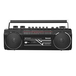 riptunes cassette boombox, retro blueooth boombox, cassette player and recorder, am/fm/sw-1-sw2 radio-4-band radio, usb, sd, and aux in, black
