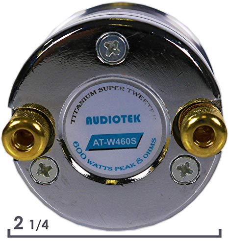Audiotek W460S 600 Watt Titanium Super Car Bullet Tweeter 1 Pair - 8 Ohm with Built in Capacitor Filter - Pack of 2