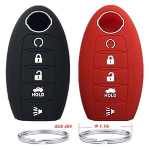 KAWIHEN 2 Pcs Silicone Key Fob Cover Fit for Armada Murano Maxima Altima Sedan Pathfinder 5 button 285E3-3TP5A KR5S180144014（black red）