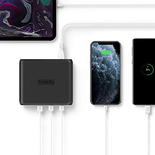 Freedy 90W USB-C Travel Charger Power Station Fast Charging Adapter [2 USB-C PD & 2 QC 3.0] [USB-IF Certified] - Compatible w MacBook Pro, iPad Pro, iPhone 14/14 Pro/14 Pro max and More (Black)