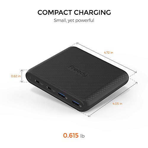 Freedy 90W USB-C Travel Charger Power Station Fast Charging Adapter [2 USB-C PD & 2 QC 3.0] [USB-IF Certified] - Compatible w MacBook Pro, iPad Pro, iPhone 14/14 Pro/14 Pro max and More (Black)