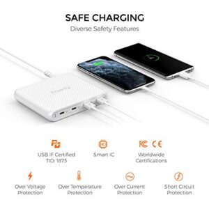 Freedy 90W USB-C Travel Charger Power Station Fast Charging Adapter [2 USB-C PD & 2 QC 3.0] [USB-IF Certified] - Compatible w MacBook Pro, iPad Pro, iPhone 14/14 Pro/14 Pro max and More (Black)