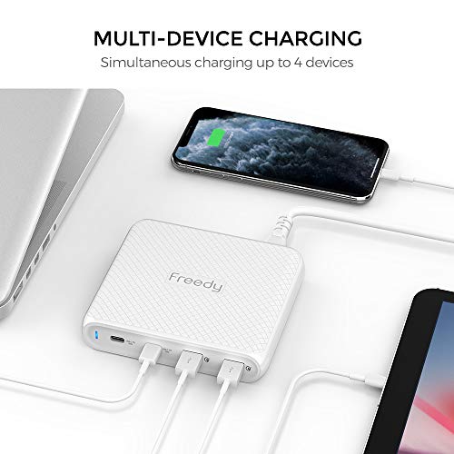 Freedy 90W USB-C Travel Charger Power Station Fast Charging Adapter [2 USB-C PD & 2 QC 3.0] [USB-IF Certified] - Compatible w MacBook Pro, iPad Pro, iPhone 14/14 Pro/14 Pro max and More (Black)