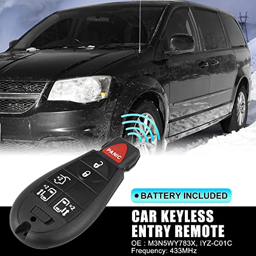 X AUTOHAUX Replacement Keyless Entry Remote Car Key Fob M3N5WY783X 433Mhz for Dodge Grand Caravan for Chrysler Town and Country 6 Buttons with Door Key