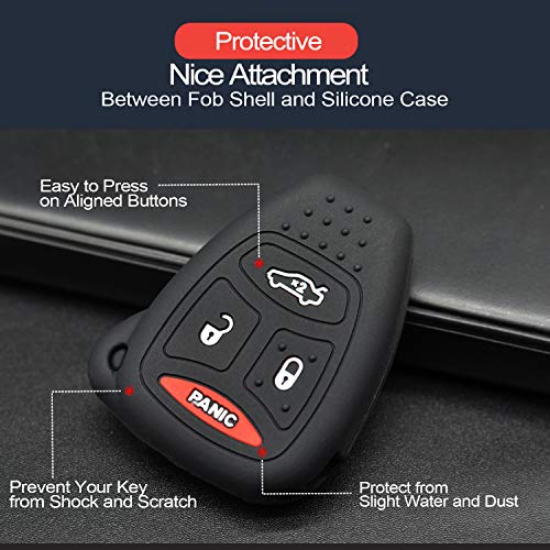 Compatible with 2005-2012 Jeep Commander Grand Cherokee Liberty Dodge Avenger Charger Durango Magnum Chrysler 200 300 PT Cruiser Silicone FOB Case Cover Protector Keyless Remote Head Holder 2pcs