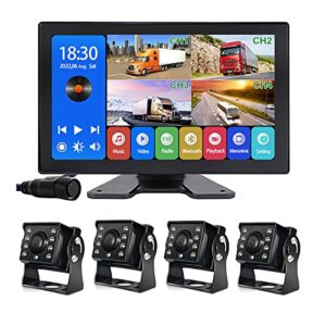 EVERSECU 4CH HD 1080P Car Backup Cameras System with 10.1" Touch Screen Quad Display Monitor & 4pcs 1080P Backup AHD Cameras, MP5 Player, Vehicle DVR Recorder for RV/Truck/Bus/Trailer/Camper/Van