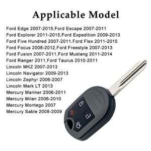 Keyless Entry Remote Control Key Fob Replacement for 2007-2015 Ford Edge Escape Explorer Expedition Five Hundred Flex Focus Freestyle Fusion Mustang Ranger Taurus