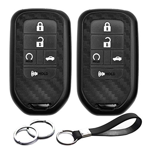 2pcs Compatible with Honda Smart Carbon Fiber Looks Silicone FOB Key Case Cover Protector Keyless Remote Holder for 2019 2018 2017 2016 2015 Honda Civic CR-V Accord CRV Pilot EX EX-L Touring Premium