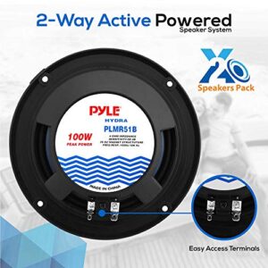 Pyle Bluetooth Marine Receiver Stereo & Speaker Kit 300W Single DIN Boat Marine Head Unit l LCD, Mic, Hands-Free Calling, AUX, MP3/USB/SD, AM/FM Radio, Remote - PLMRK47BK (Black)