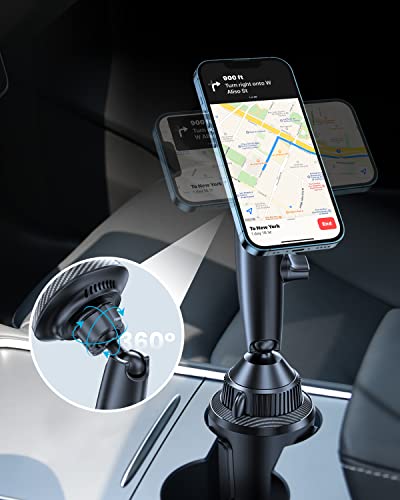 EXELIQ Magnetic Cup Holder Phone Mount for Magsafe, [Powerful Magnet] Flexible Tri-Pivot Cup Phone Holder for Car, Tesla, Truck, SUVs, Compatible with iPhone 14 13 12, Samsung and All Phones