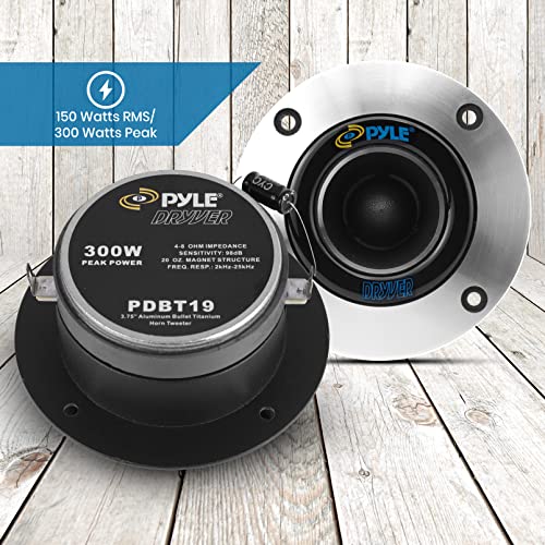 PYLE-PRO 1”Car Audio Speaker Tweeter -300 Watt High Power Super Titanium Tweeter System w/ 3.75 Inch Aluminum Bullet Horn,2kHz-25 kHz Frequency, 98 dB, 4-8 Ohm, Heavy Duty 20 oz Magnet -PDBT19 (Pair)