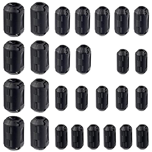 HUAREW 5 Values 28 Pcs Black Clip-on Ferrite Ring Core RFI EMI Noise Suppressor Cable Clip for 3.5mm 5mm 7mm 9mm 13mm Diameter Cable