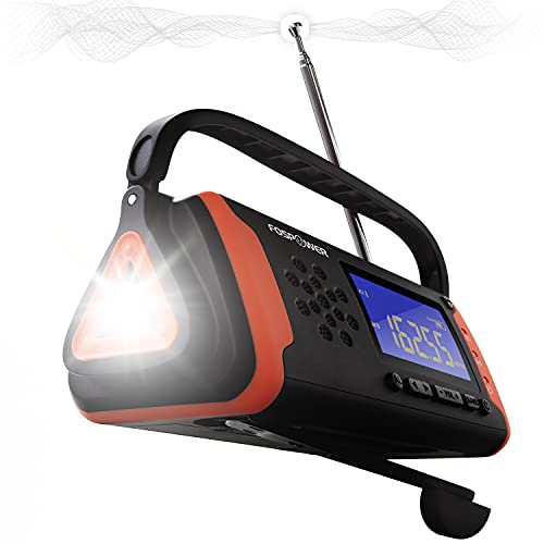 FosPower 4000mAh NOAA Emergency Weather Radio (Model D2) Portable Power Bank with Solar Charging, Hand Crank & Battery Operated, LCD Display, SOS Alarm, AM/FM & LED Flashlight for Outdoor Emergency