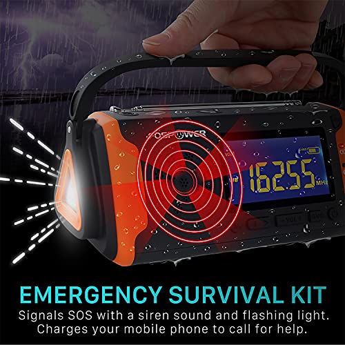 FosPower 4000mAh NOAA Emergency Weather Radio (Model D2) Portable Power Bank with Solar Charging, Hand Crank & Battery Operated, LCD Display, SOS Alarm, AM/FM & LED Flashlight for Outdoor Emergency