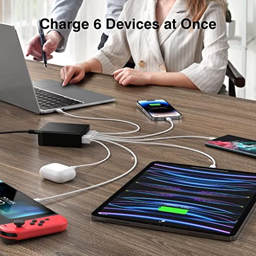 USB C Charger, 125W GaN 6 Port USB C Laptop Wall Charger Block Adapter, 65W Super Fast Type C Charging Station Hub for MacBook Pro/Air, iPad, iPhone 14 13 12 Pro Max, Samsung Galaxy Note, Steam Deck