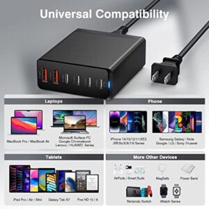 USB C Charger, 125W GaN 6 Port USB C Laptop Wall Charger Block Adapter, 65W Super Fast Type C Charging Station Hub for MacBook Pro/Air, iPad, iPhone 14 13 12 Pro Max, Samsung Galaxy Note, Steam Deck