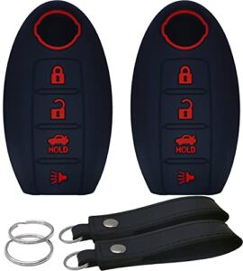silicone key fob cover remote keyless case protector compatible with nissan 350z 370z altima armada gt-r maxima murano pathfinder rogue select sentra titan versa note xterra (4 buttons black with red)