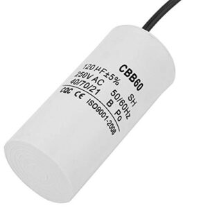 Motor Run Capacitor, AC CBB60 Capacitor 250V AC Capacitor 120uF Capacitor 50/60Hz Motor Start Capacitor with Wire Lead Capacitor for Air Conditioner