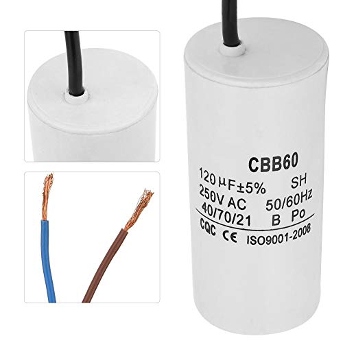 Motor Run Capacitor, AC CBB60 Capacitor 250V AC Capacitor 120uF Capacitor 50/60Hz Motor Start Capacitor with Wire Lead Capacitor for Air Conditioner