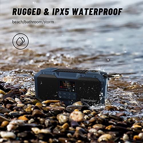 Emergency Radio 10W IPX5 Waterproof Bluetooth Speaker,Portable Digital AM FM Radio with Flashlight/Strobe Light,3 Mode Reading Lamp,Hand Crank WB NOAA Weather Solar Radio,4000mAH Cell Phone Charger