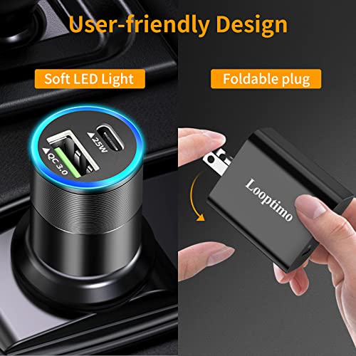 Fast Charging Type C Charger Cable for Samsung Galaxy S23/S22/S21 FE 5G/S20/Ultra/Plus/S10/S9/Note 10/A32/A53/Z Fold 3, Google Pixel Phone, 25W PD[PPS] Car Adapter + Wall Block+2 Pack USB C Cord 3.3ft
