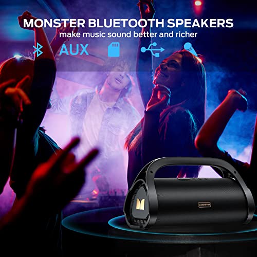 Monster Adventurer Max Portable Bluetooth Speaker, IPX7 Waterproof Wireless Speaker with Subwoofer Rich Bass, 100W Stereo Loud Sound Speaker with 24H Playtime for Outdoor Party, Pool Beach, Gold