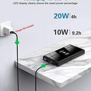 Wireless Portable Charger, 22.5W PD20W QC3.0 15W Fast Charging 10000mAh Power Bank LED Display, External Battery Pack, 2 Inputs and 4 Outputs(Qi & USB C) for iPhone Samsung Huawei iPad Headset etc