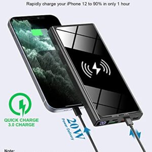 Wireless Portable Charger, 22.5W PD20W QC3.0 15W Fast Charging 10000mAh Power Bank LED Display, External Battery Pack, 2 Inputs and 4 Outputs(Qi & USB C) for iPhone Samsung Huawei iPad Headset etc