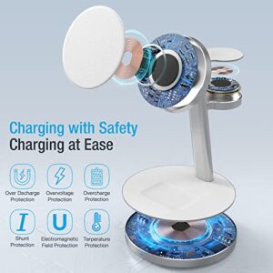 3-in-1 Magnetic Wireless Charger Stand, 18W Aluminum Alloy MagSafe Charging Station for iPhone 14 Pro/14 Pro Max /14/13/12 Series, AirPods 3/Pro/2, iWatch 8/7/ 6/SE/5/4/3/2 (with QC 3.0 Adapter)