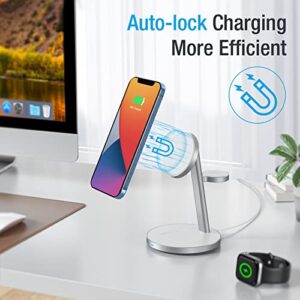 3-in-1 Magnetic Wireless Charger Stand, 18W Aluminum Alloy MagSafe Charging Station for iPhone 14 Pro/14 Pro Max /14/13/12 Series, AirPods 3/Pro/2, iWatch 8/7/ 6/SE/5/4/3/2 (with QC 3.0 Adapter)