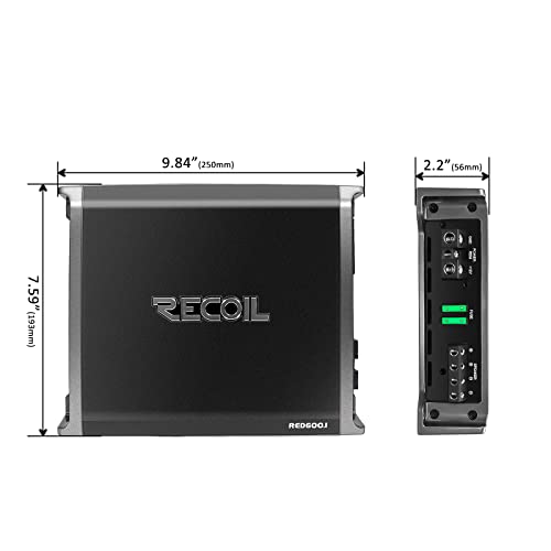 Recoil RED600-1 1320 Watts Class-D Car Audio Mono-Block Subwoofer Amplifier, 1 Ohm Stable, Remote Bass Knob Included