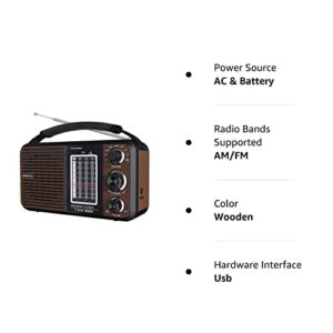 Shortwave Radio AM/FM/SW1-6 Radio Transistor Radio AC or Battery Operated with Best Reception USB/SD Port Big Speaker and Precise Tuning Knob & 3.5mm Earphone Jack